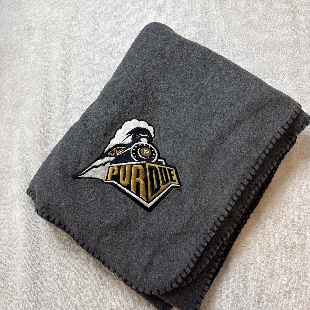 Purdue Boilermakers Fleece Throw Blanket Embroidered Train Logo Gray Gold Black